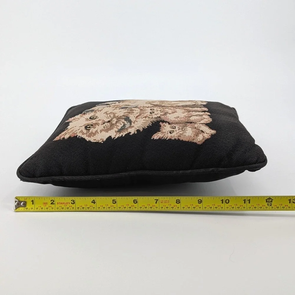 Vintage‎ Woven Tapestry Cat and Kittens Throw Pillow Black Beige Square Accent